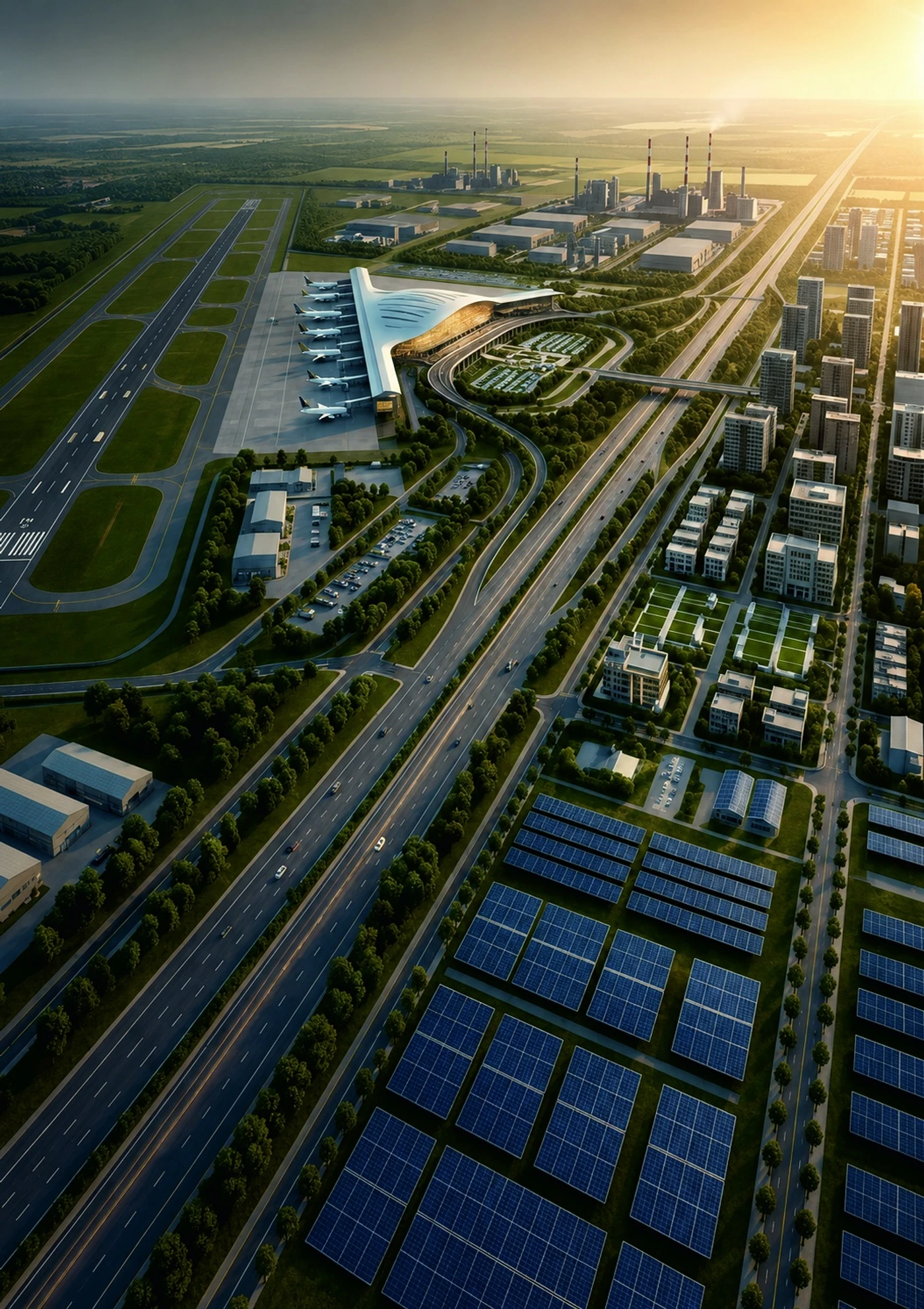 Dholera International Airport, Expressway NE-8, and Solar Park Aerial View